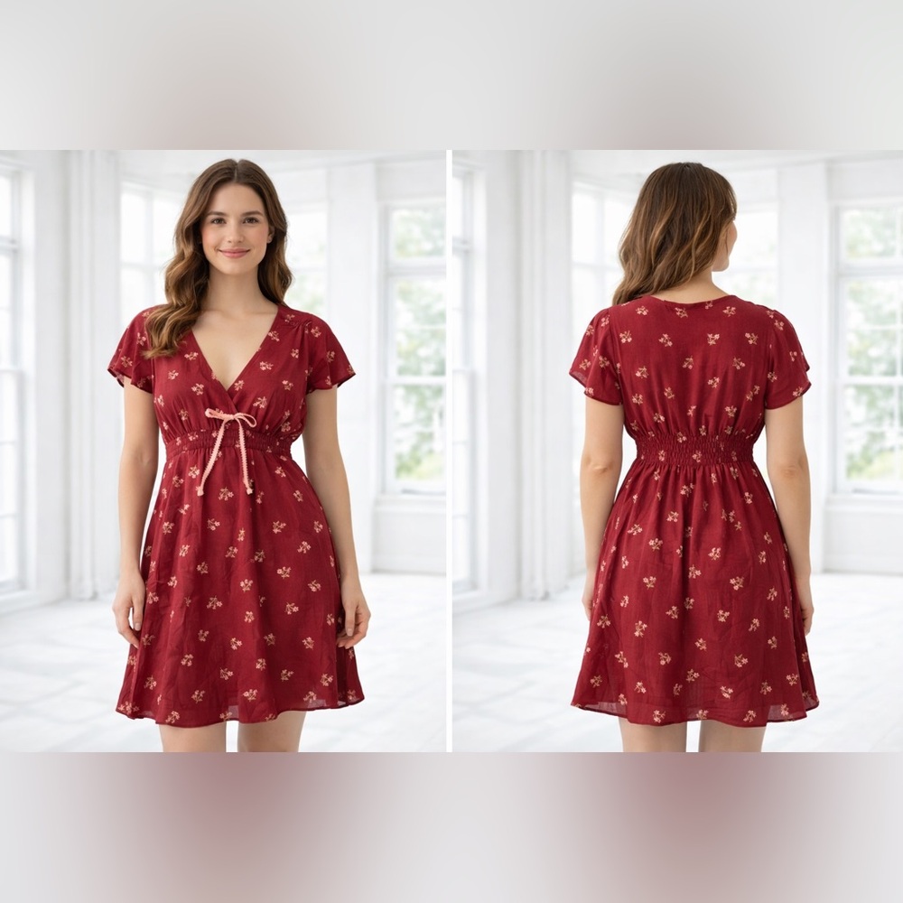 Free People Burgundy Floral Mini Dress -XS NWT